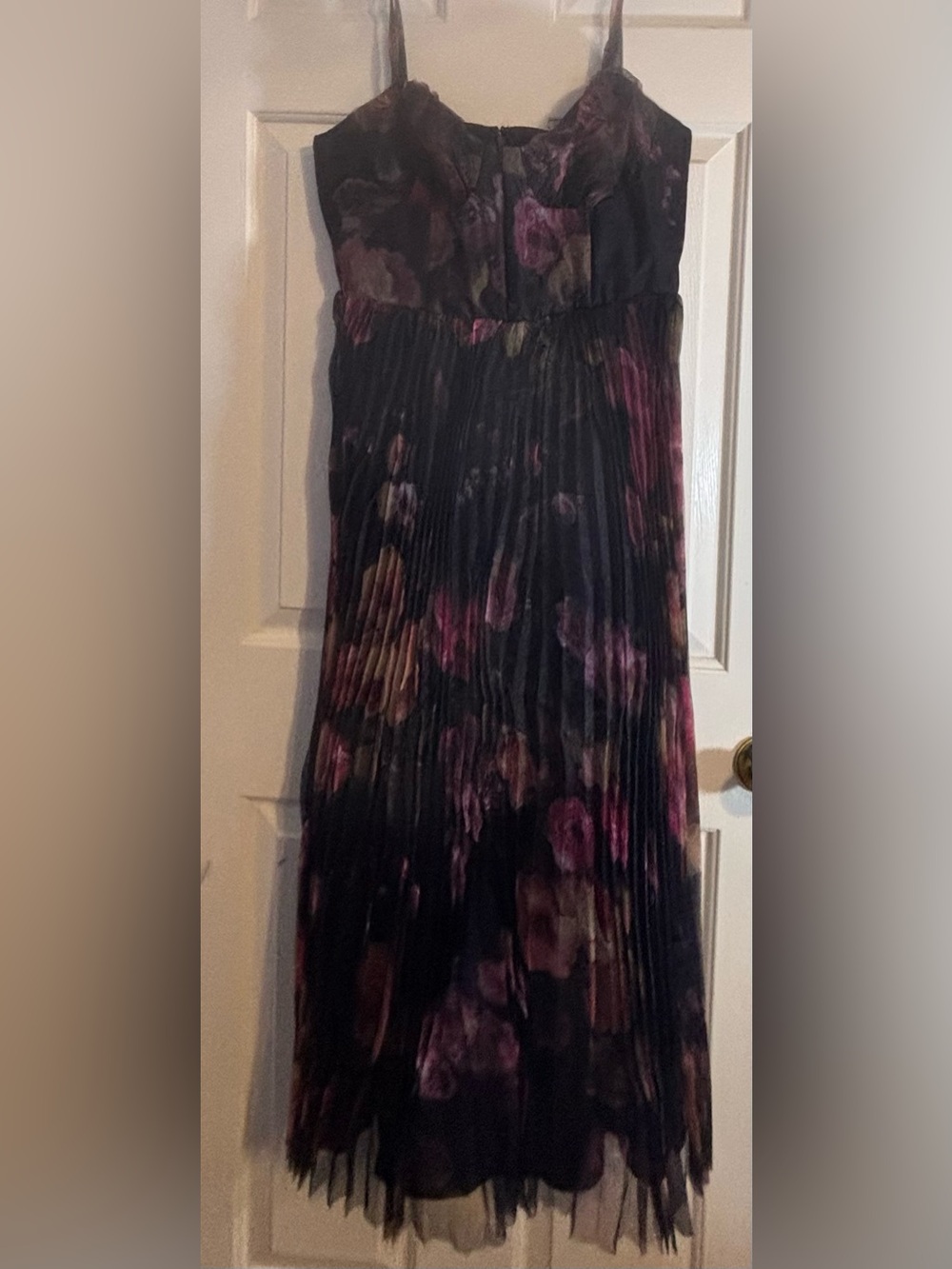 Lulu's Black Pleated Maxi Skirt with Pink and Brown Floral Print